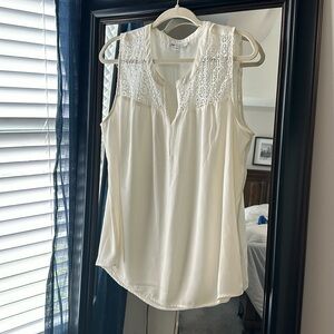 Daniel Rainn DR2 XL cream white lace crochet sleeveless blouse